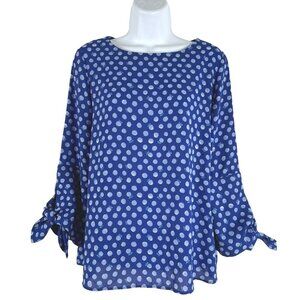 Lilly Pulitzer Langston Top XS Blue Polka Dot‎ Spotted Tie Sleeve TP-2888